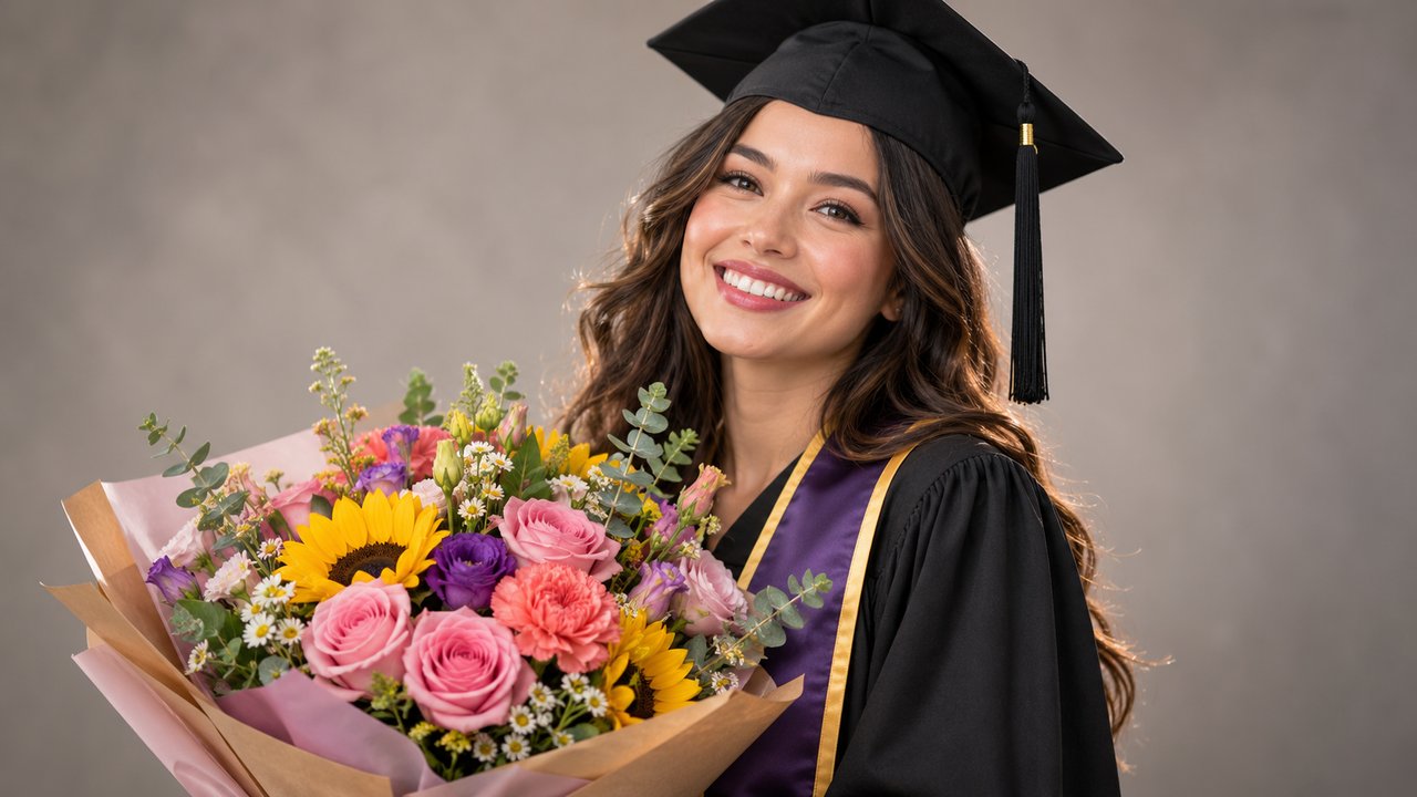 Inspirasi Pose Wisuda Menggunakan Properti Karangan Bunga Buket Segar 1 Inspirasi Pose Wisuda Menggunakan Properti Karangan Bunga Buket Segar